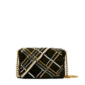 NWT Zara Embellished Evening Bag Black Gold Pearl Purse